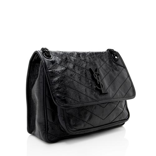 Saint Laurent Crinkled Calfskin Monogram Niki Medium Shoulder Bag