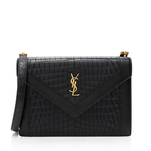 Saint Laurent Croc Embossed Calfskin Monogram Gaby Shoulder Bag