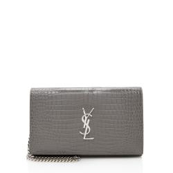 Saint Laurent Croc Embossed Leather Monogram Chain Wallet