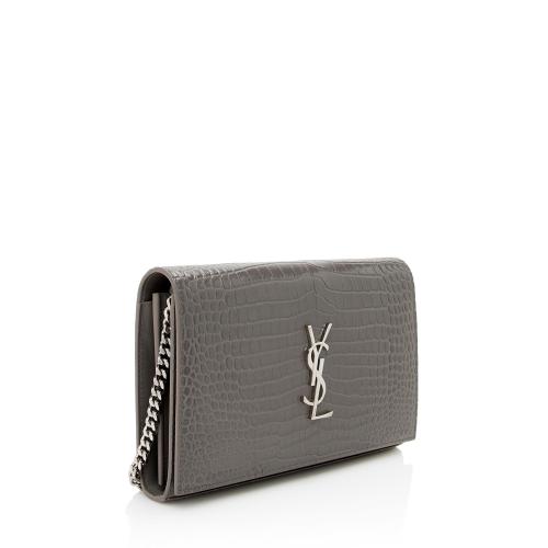 Saint Laurent Croc Embossed Leather Monogram Chain Wallet