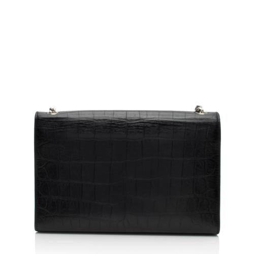 Saint Laurent Croc Embossed Leather Monogram Kate Tassel Medium Shoulder Bag