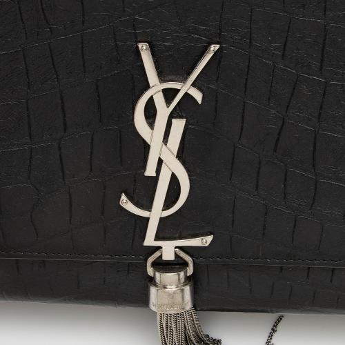 Saint Laurent Croc Embossed Leather Monogram Kate Tassel Medium Shoulder Bag