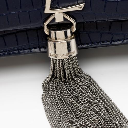 Saint Laurent Croc Embossed Leather Monogram Kate Tassel Small Shoulder Bag