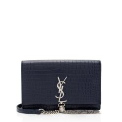 Saint Laurent Croc Embossed Leather Monogram Kate Tassel Small Shoulder Bag