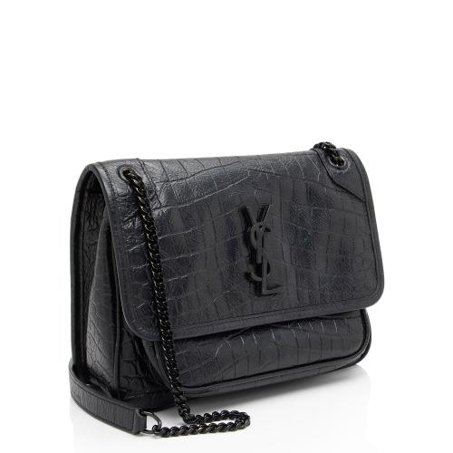 Saint Laurent Croc Embossed Leather Monogram Niki Baby Shoulder Bag