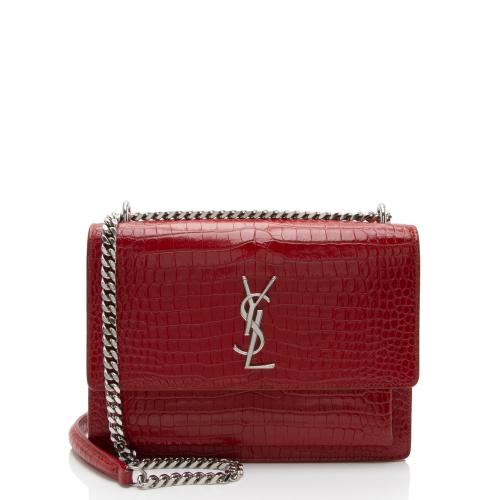 Saint Laurent Croc Embossed Leather Monogram Sunset Medium Shoulder Bag