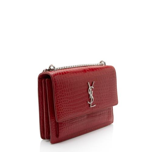 Saint Laurent Croc Embossed Leather Monogram Sunset Medium Shoulder Bag