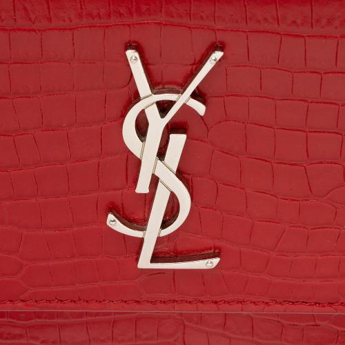 Saint Laurent Croc Embossed Leather Monogram Sunset Medium Shoulder Bag