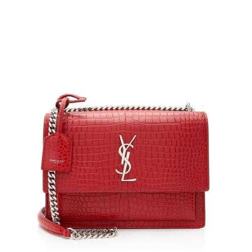 Saint Laurent Croc Embossed Leather Monogram Sunset Medium Shoulder Bag