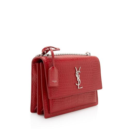 Saint Laurent Croc Embossed Leather Monogram Sunset Medium Shoulder Bag