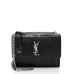 Saint Laurent Croc Embossed Leather Monogram Sunset Medium Shoulder Bag