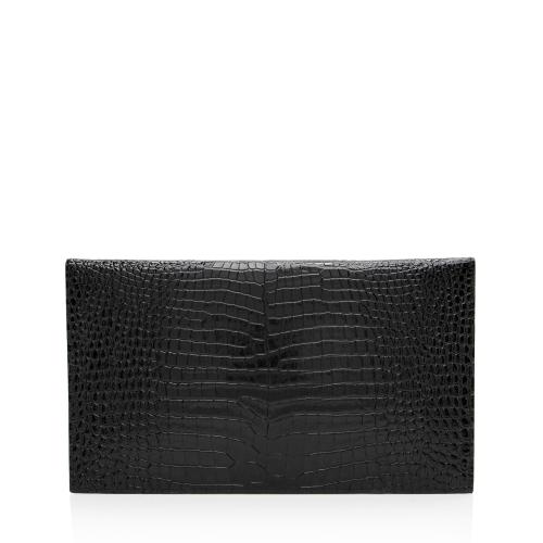 Saint Laurent Croc Embossed Leather Monogram Uptown Clutch