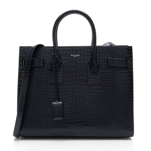 Saint Laurent Croc Embossed Leather Sac De Jour Small Tote