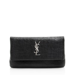 Saint Laurent Croc Embossed Leather West Hollywood Fold Over Clutch