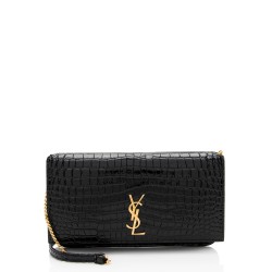 Saint Laurent Croc Embossed Monogram Phone Holder Shoulder Bag