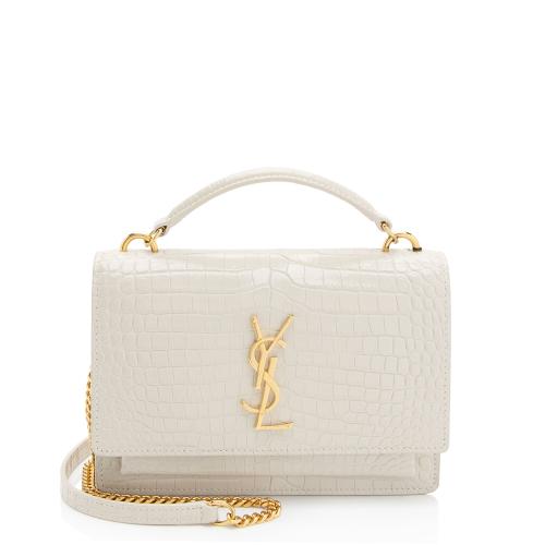 Saint Laurent Croc Embossed Leather Monogram Sunset Chain Wallet