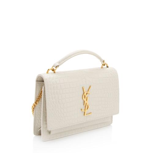 Saint Laurent Croc Embossed Leather Monogram Sunset Chain Wallet