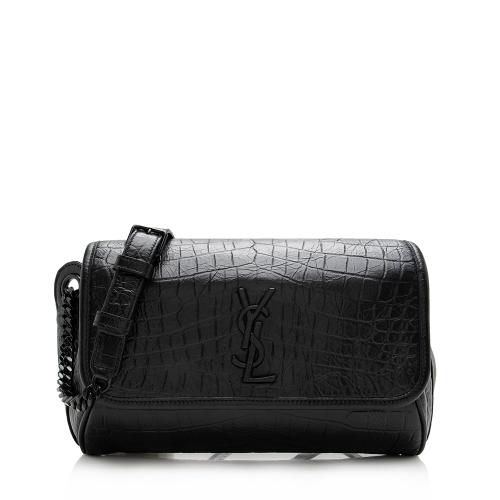 Saint Laurent Croc Embossed Leather Monogram Niki Waist Bag