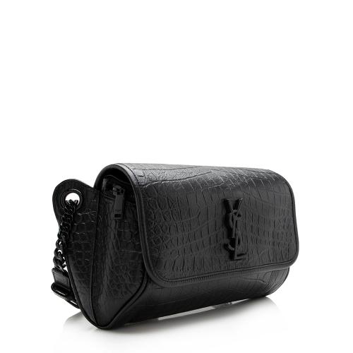 Saint Laurent Croc Embossed Leather Monogram Niki Waist Bag