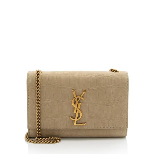 Saint Laurent Croc Embossed Nubuck Monogram Kate Small Shoulder Bag