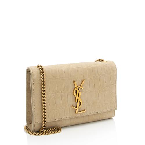 Saint Laurent Croc Embossed Nubuck Monogram Kate Small Shoulder Bag