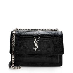 Saint Laurent Croc Embossed Leather Monogram Sunset Large Shoulder Bag