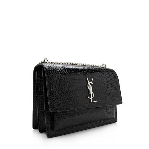 Saint Laurent Croc Embossed Leather Monogram Sunset Large Shoulder Bag