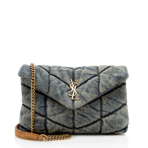 Saint Laurent Denim Monogram Puffer LouLou Shoulder Bag