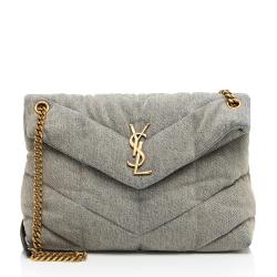 Saint Laurent Denim Monogram Puffer LouLou Chain Medium Shoulder Bag