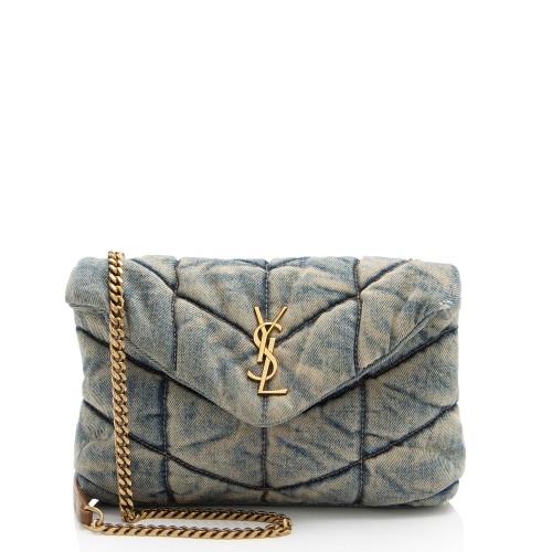 Saint Laurent Denim Monogram Puffer LouLou Shoulder Bag