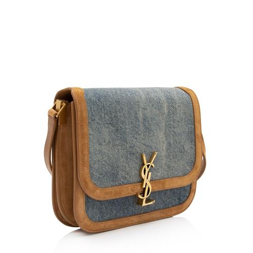 Saint Laurent Denim Suede Monogram Solferino Medium Shoulder Bag