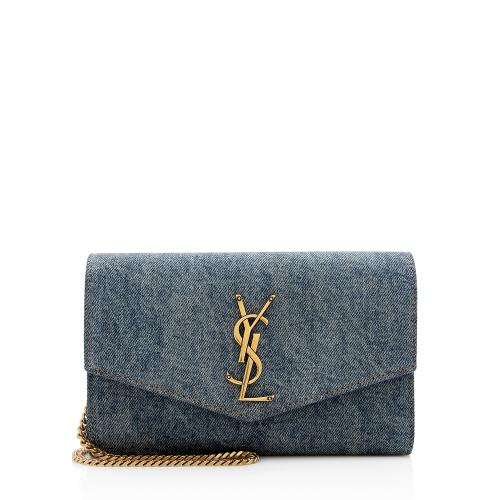 Saint Laurent Denim Monogram Uptown Wallet on Chain Bag