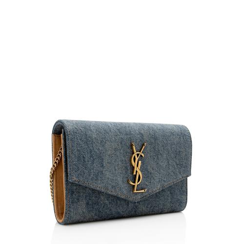 Saint Laurent Denim Monogram Uptown Wallet on Chain Bag