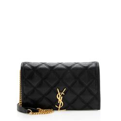 Saint Laurent Diamond Quilted Leather Monogram Becky Chain Wallet