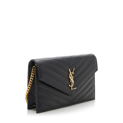 Saint Laurent Matelasse Grain de Poudre Monogram Envelope Chain Wallet