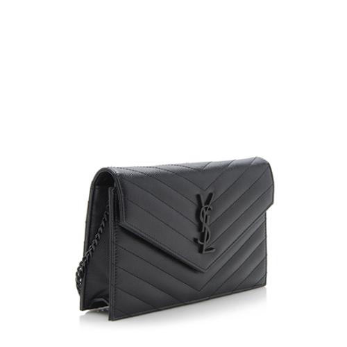 Saint Laurent Matelasse Grain de Poudre Monogram Envelope Chain Wallet