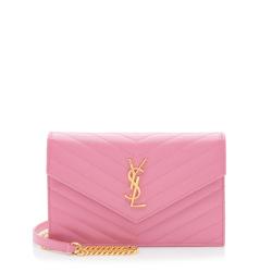 Saint Laurent Matelasse Grain de Poudre Monogram Envelope Chain Wallet