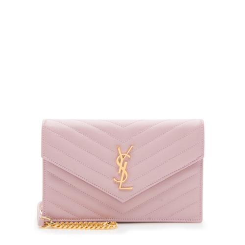 Saint Laurent Matelasse Grain de Poudre Monogram Envelope Chain Wallet