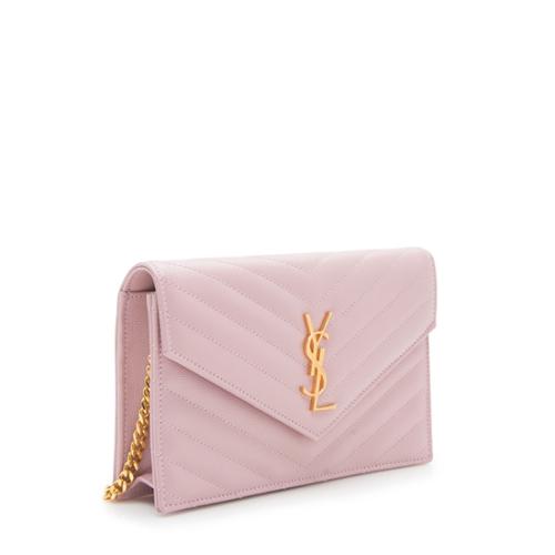 Saint Laurent Matelasse Grain de Poudre Monogram Envelope Chain Wallet