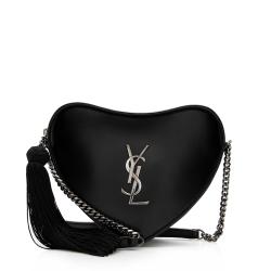 Saint Laurent Leather Monogram Love Heart Tassel Crossbody