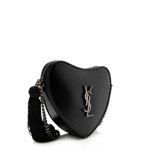 Saint Laurent Leather Monogram Love Heart Tassel Crossbody