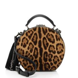 Saint Laurent Leather Ponyhair Leopard Print Mica Hatbox Small Crossbody