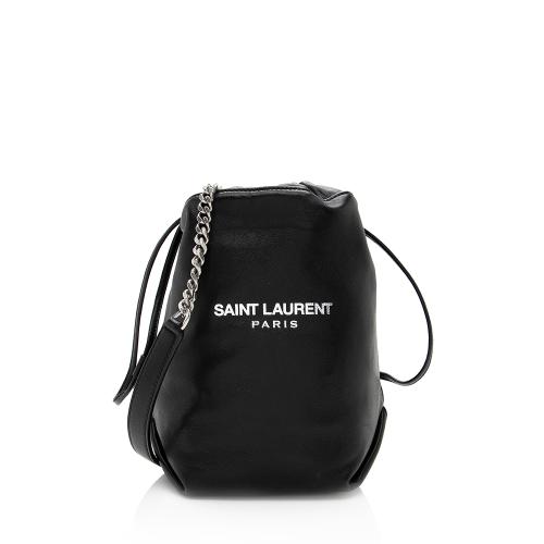 Saint Laurent Leather Logo Teddy Small Bucket Bag