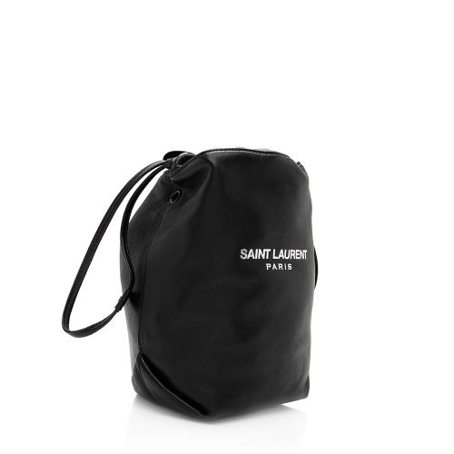 Saint Laurent Leather Logo Teddy Small Bucket Bag