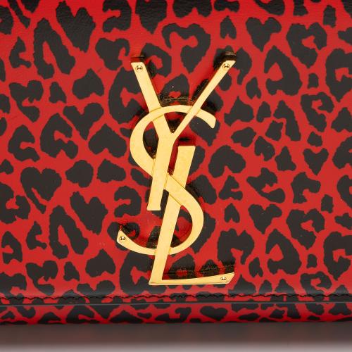 Saint Laurent Leopard Heart Print Leather Monogram Kate Small Shoulder Bag