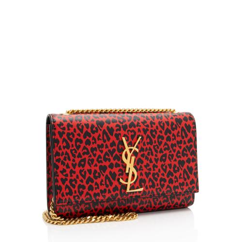 Saint Laurent Leopard Heart Print Leather Monogram Kate Small Shoulder Bag