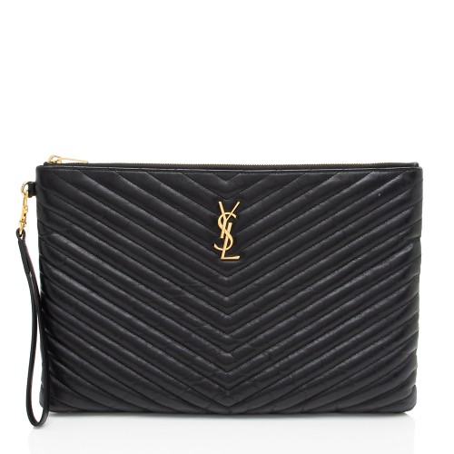 Saint Laurent Matelasse Calfskin Monogram Large Wristlet