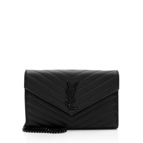 Saint Laurent Matelasse Grain de Poudre Monogram Chain Wallet - FINAL SALE