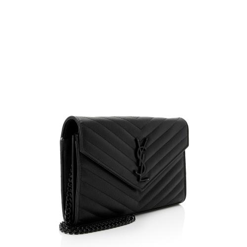 Saint Laurent Matelasse Grain de Poudre Monogram Chain Wallet - FINAL SALE