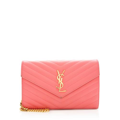 Saint Laurent Matelasse Grain de Poudre Monogram Chain Wallet